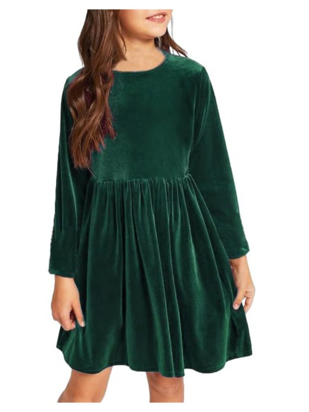 Girls Velvet Long Sleeve Ruffle Hem Formal A-Line Dress